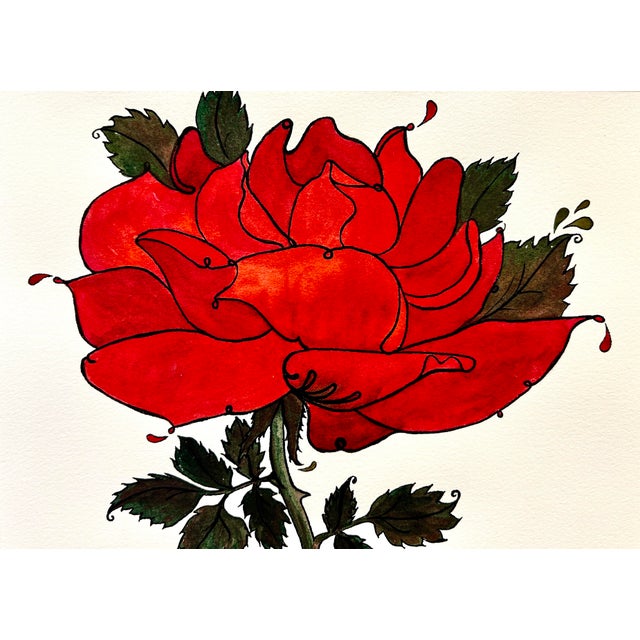 2020s Original Watercolor “Red Gothic Rose” Ink and Wash Painting For Sale - Image 5 of 8