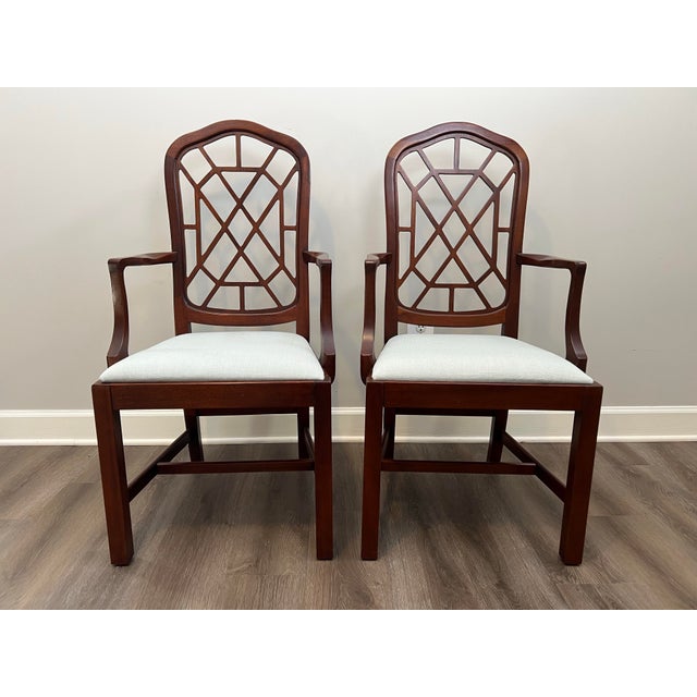 Late 20th Century Chinese Chippendale Chinoiserie Fretwork Arm Chairs by Hickory Chair Furniture Company - a Pair For Sale - Image 11 of 12