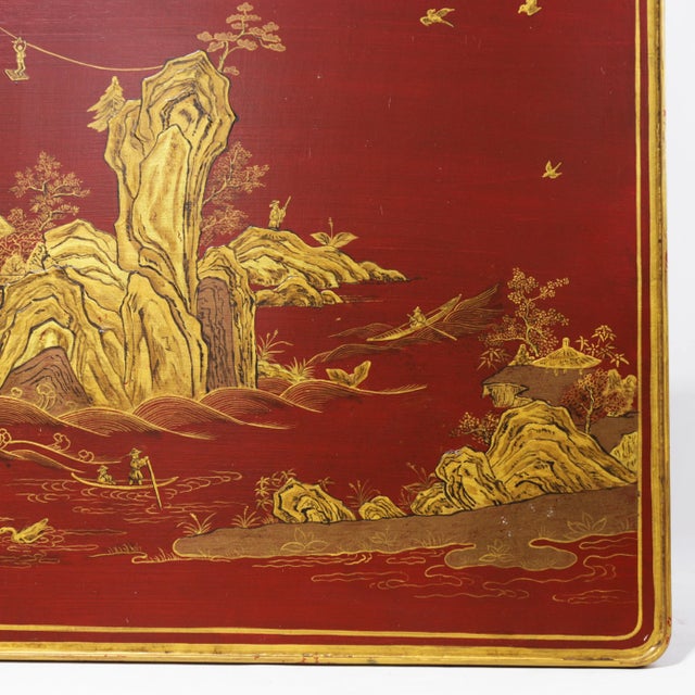 Pair of Vintage Chinoiserie Red Lacquer Side Tables With Faux Bamboo Legs For Sale - Image 16 of 18