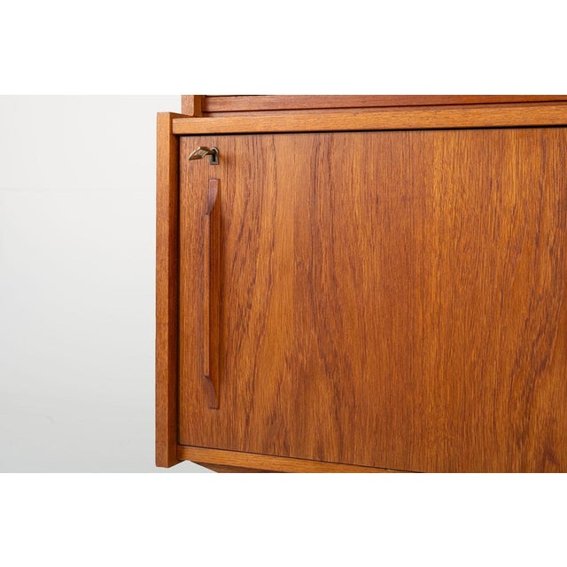 Brown Vintage Highboard in Teak and Glass Doors, 1960s For Sale - Image 8 of 12
