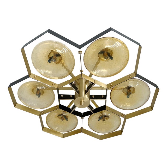 21st Century Hive Bi-Color Amber Bubbles Murano Flush Mount by Fabio LTD For Sale
