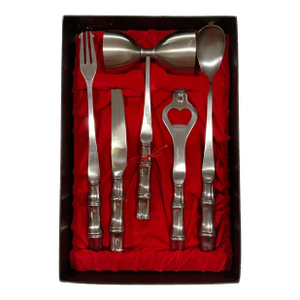 Mid-Century Stainless Steel Bamboo Bar Tool Set by Goodwood in Orig. Box -Vintage Barware for Palm Beach Regency & Grandmillennial Style