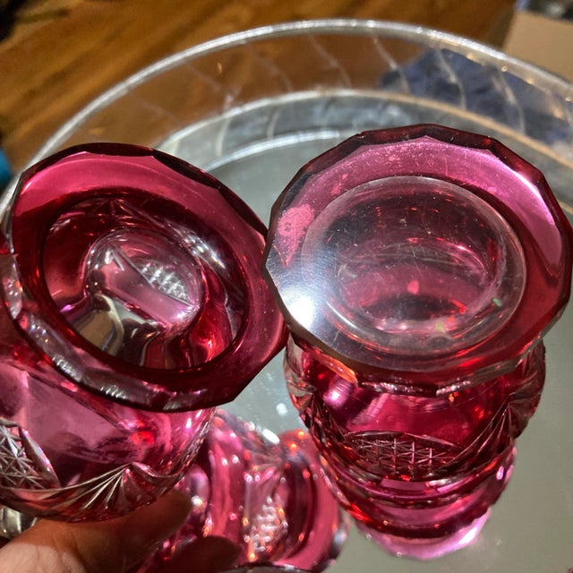 Antique Edwardian Bohemian Red Cut to Clear Glass Condiment Serving Jar Dodecagon, Vintage Nachtmann Bleikristall Germany For Sale - Image 10 of 10