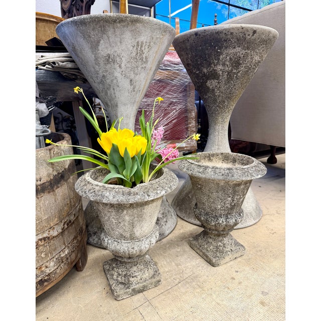 Pair of Early 20th C French Stone Neoclassical Urn Planters by Grandon Freres For Sale - Image 4 of 8