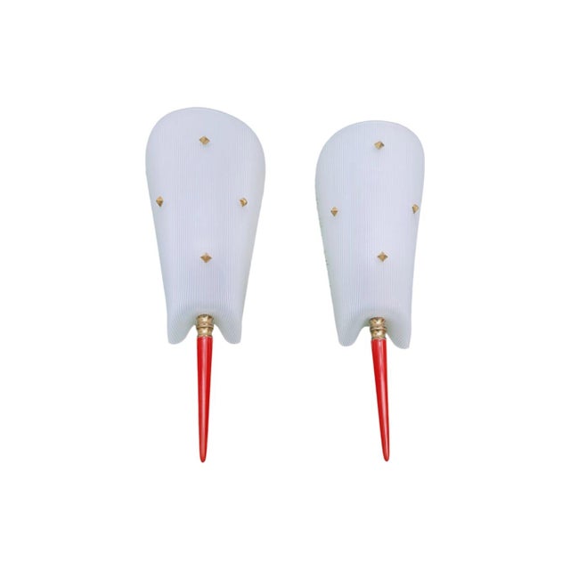 Vintage Wall Lights with Textured Shades and Red Details, 1950s, Set of 2 For Sale - Image 6 of 11