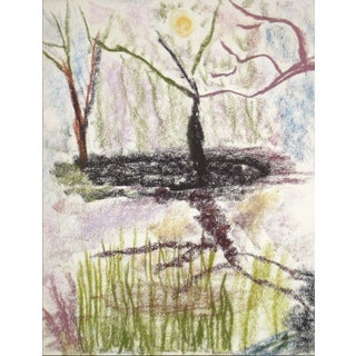 "Moon and Snow" 1964 Pastel Abstracted Landscape For Sale