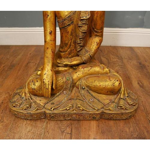 Thai Carved Gilt Wood Buddha Figure with Lotus Pose For Sale - Image 3 of 13