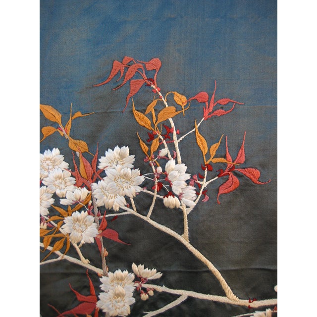 Blue Japanese Silk Embroidery Panel Circa 1920 For Sale - Image 8 of 15