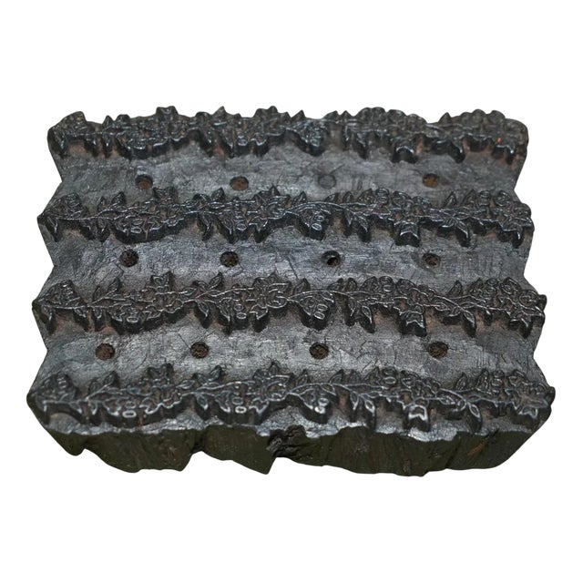 Large Antique Hand Carved Floral Printing Block for Wallpaper For Sale