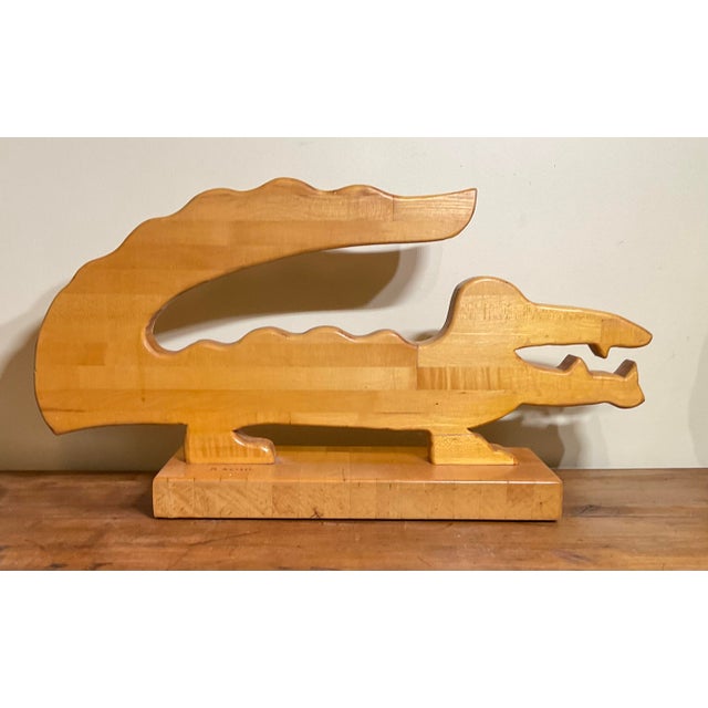 Wood Handcrafted Solid Wood Alligator / Crocodile Sculpture For Sale - Image 7 of 14