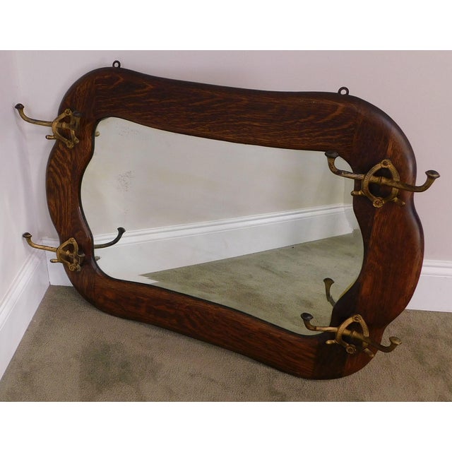 Antique Victorian Oak Hall Mirror With Hooks Chairish