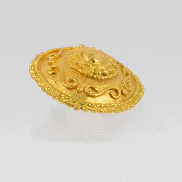 Metal Ungaro Paris Ornate Gilt Metal Clip Earrings For Sale - Image 7 of 9