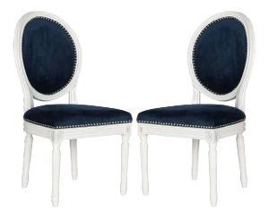 19''H French Brasserie Velvet Oval Side Chair With Silver Nailheads in Navy & Cream - a Pair