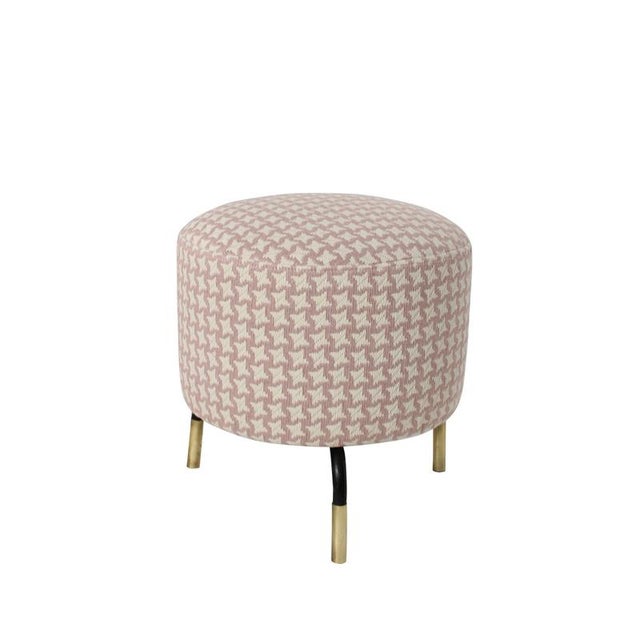 Mid-Century Footstool with Pink Geometric Fabric, Italy, 1950 For Sale - Image 3 of 9