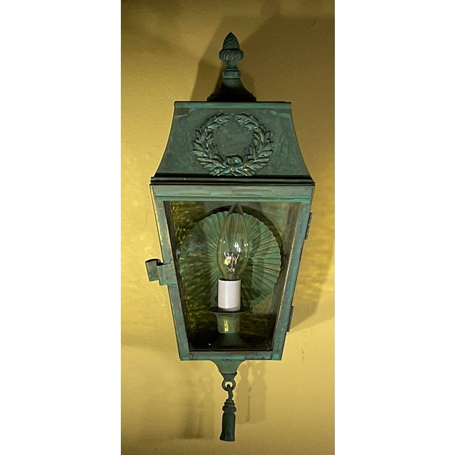 Single Vintage Neoclassical Solid Brass Wall Lantern For Sale - Image 9 of 12