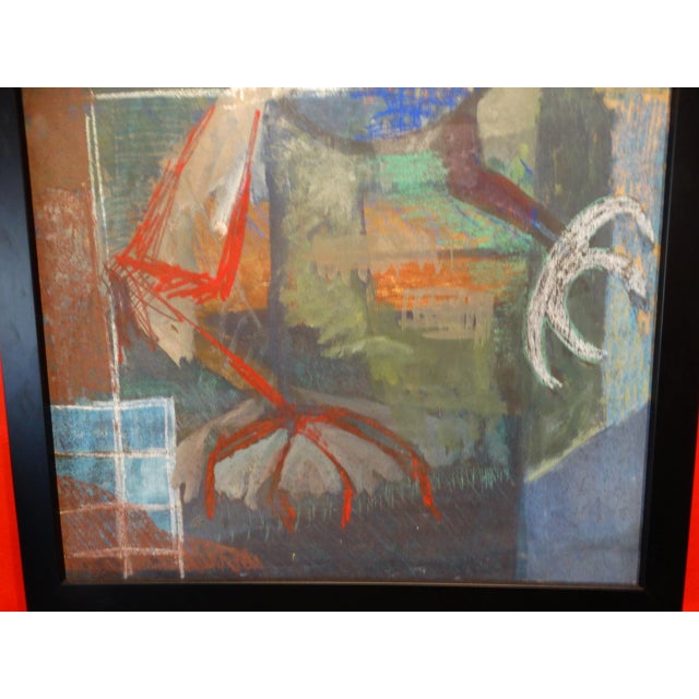 Jorgen Hansen, circa 1960: "Bird," abstract mixed media on board, art 24 x 48, framed 27 x 51 x 1.5. Glorious mid-century...