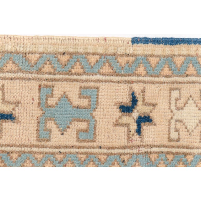 Blue and Cream Turkish Vintage Rug For Sale - Image 9 of 10