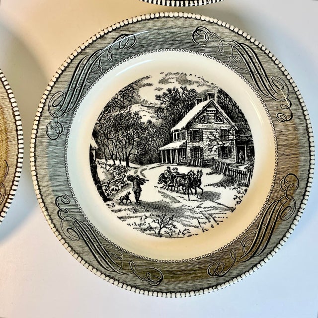 Black 1970s Vintage Americana Boho Chic Jeannette China Black Supper Bowl-Plate - Set of 4. For Sale - Image 8 of 13