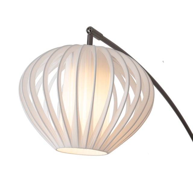 Bloom 5-Light Arc Floor Lamp - Black Nickel, Black Marble Base, White Satin Shade For Sale In Los Angeles - Image 6 of 10