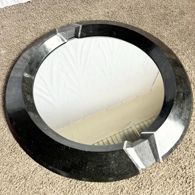 1990s Art Deco Black Tessellated Stone and Chrome Mirror, Maitland Smith Style For Sale - Image 5 of 7