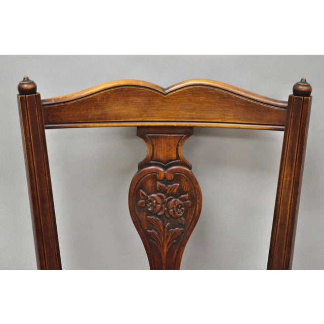 Wood Antique William & Mary Style Carved Walnut Rose Rush Seat Side Chairs - A Pair For Sale - Image 7 of 11
