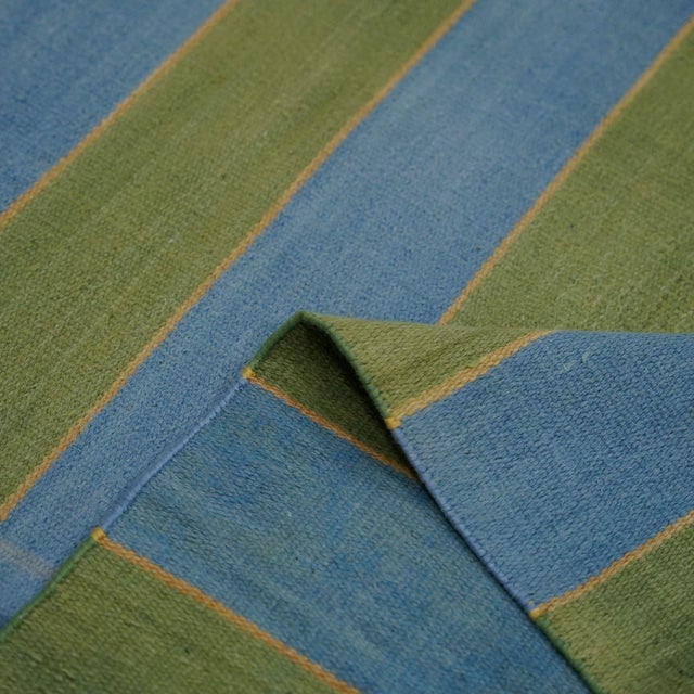 Vintage Dhurrie Rug With Blue and Green Stripes | Rug & Kilim For Sale In New York - Image 6 of 6