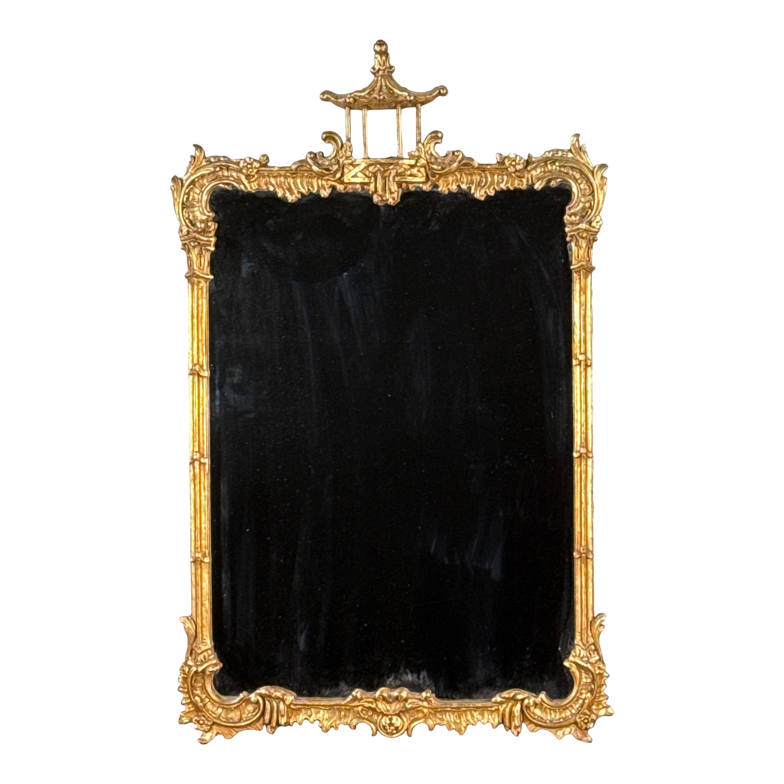 Antique Chinese Chippendale Gold Gilt Wood Wall Mirror With Pagoda Crest