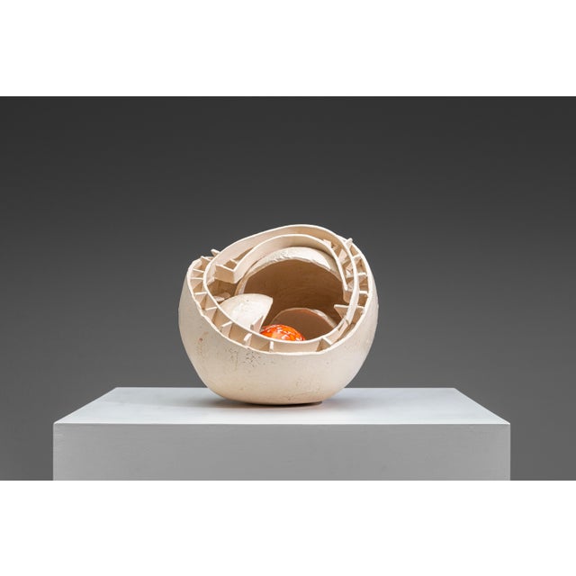 Beige Shell Sculpture with Orange Core, 1970s, Ceramic For Sale - Image 8 of 17