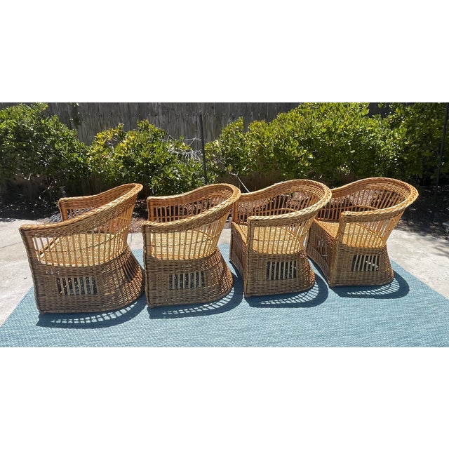Boho Chic McGuire Vintage Wicker Barrel Back Armchairs, a Set of 4 For Sale - Image 3 of 16