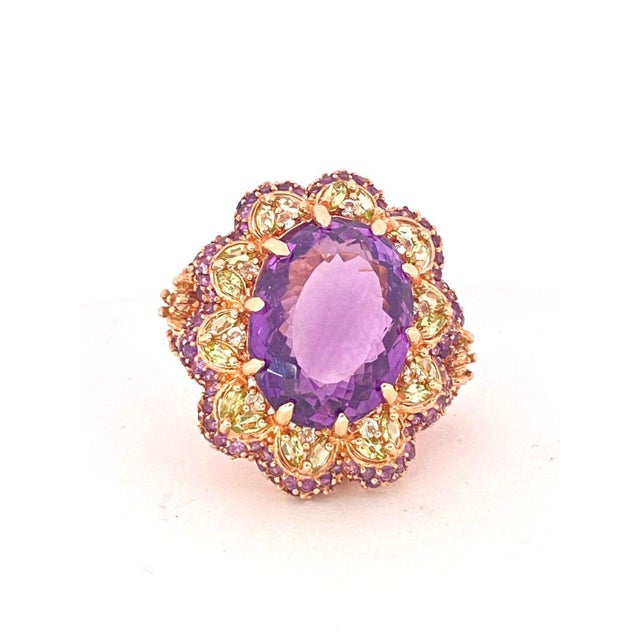 Early 21st Century Bochic "Orient" Natural Amethyst & Peridot Cocktail Ring Set In 18K Gold&Silver For Sale - Image 5 of 18