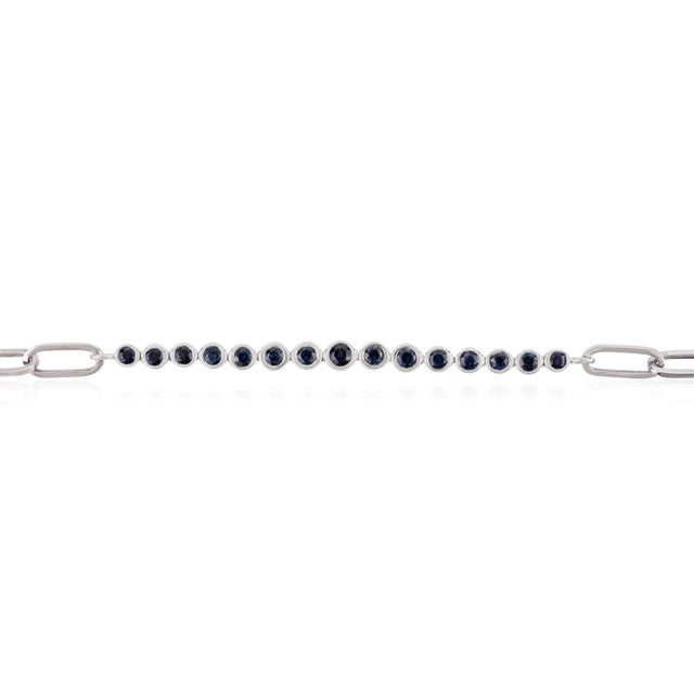 Early 20th Century Vintage Bezel Set Sapphire Paperclip Chain Bracelet in 18k Solid Gold For Sale - Image 5 of 13