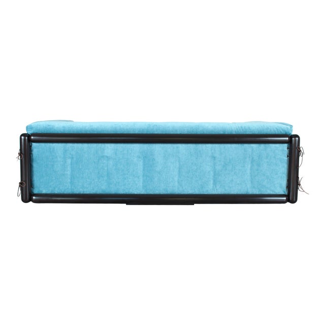 Blue Iroko Cornaro Sofa in Wood and Azure Velvet by by Carlo Scarpa for Studio Simon, 1974 For Sale - Image 8 of 18