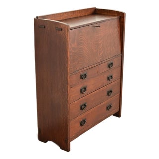 Gustav Stickley Antique Mission Oak Arts & Crafts Drop Front Secretary Desk, Circa 1910 For Sale