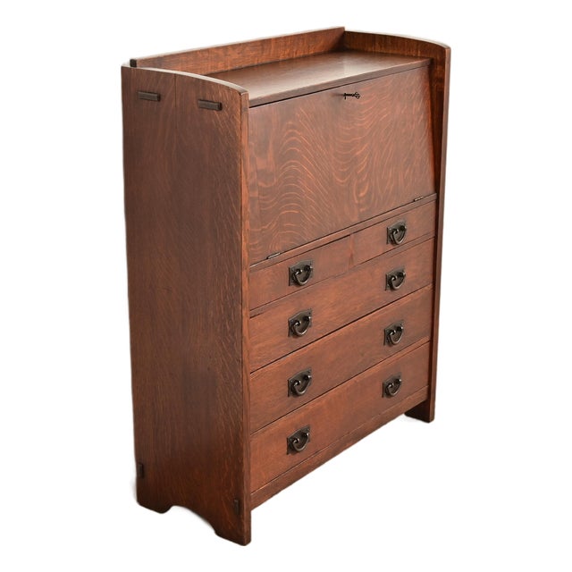 Gustav Stickley Antique Mission Oak Arts & Crafts Drop Front Secretary Desk, Circa 1910 For Sale