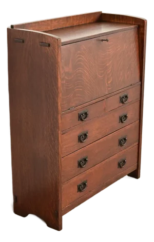 Gustav Stickley Antique Mission Oak Arts & Crafts Drop Front Secretary Desk, Circa 1910