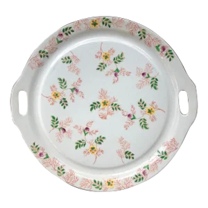 Vintage Hand Painted Floral Chintz Porcelain Cake Plate