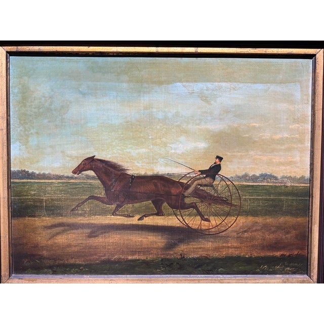 American 19th-Century American Equestrian Trotting Horse Oil on Canvas For Sale - Image 3 of 12