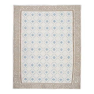Blue & Brown Greek Key Design Handmade Modern Kilim Rug 8' X 10' For Sale