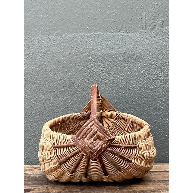 Vintage Handcrafted Shaker Rattan Basket For Sale - Image 10 of 12