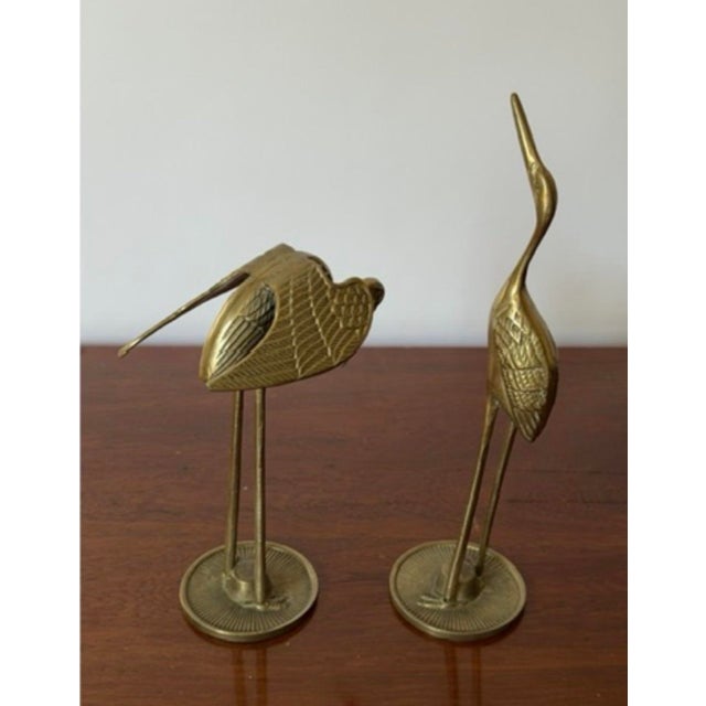 Mid-Century Modern Pair of Vintage Mid-Century Solid Brass Crane Heron Sculptures For Sale - Image 3 of 8