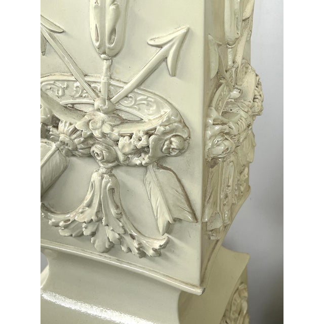 Monumental Pair of Italian 1950s Neoclassical Style Obelisk-Form Ceramic Lamps For Sale In San Francisco - Image 6 of 8