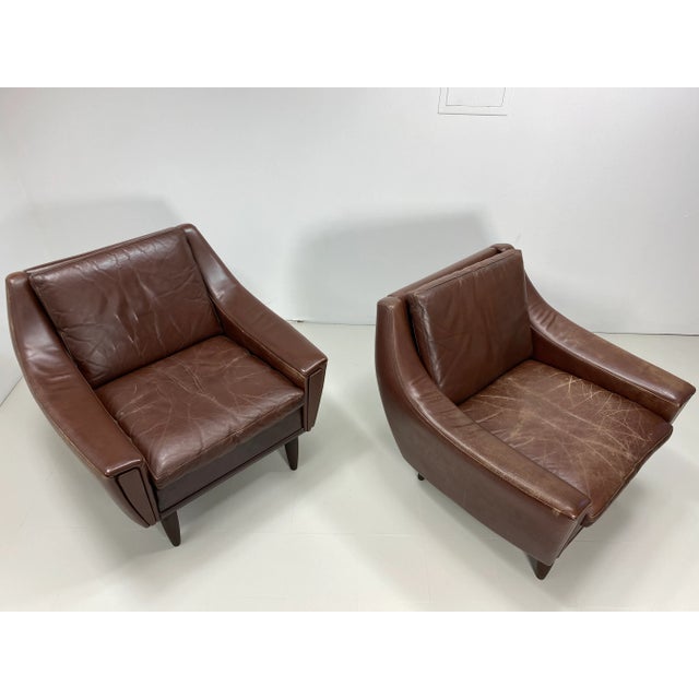 Brown Pair of 1960’s Danish Leather Lounge Chairs For Sale - Image 8 of 10