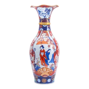 Large Japanese Imari Porcelain Trumpet Neck Floor Vase