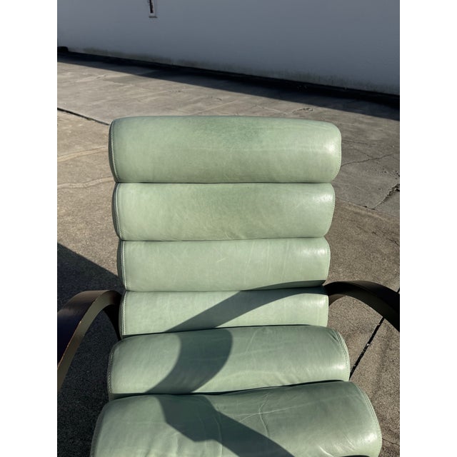 Attributed to Jay Spectre Eclipse Lounge Chair for Century – Postmodern Chrome Armchair – Mint Green Leather Sculptural Chair – 1980s Designer Seating For Sale In Naples, FL - Image 6 of 12
