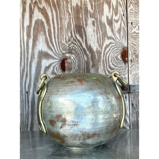 Late 20th Century Vintage Boho Hammered Copper and Brass Vase For Sale - Image 5 of 12