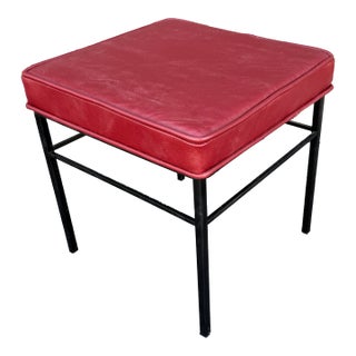 Vintage Mid Century Modern Wrought Iron and Leather Stool From Albert Parvin For Sale