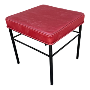 Vintage Mid Century Modern Wrought Iron and Leather Stool From Albert Parvin