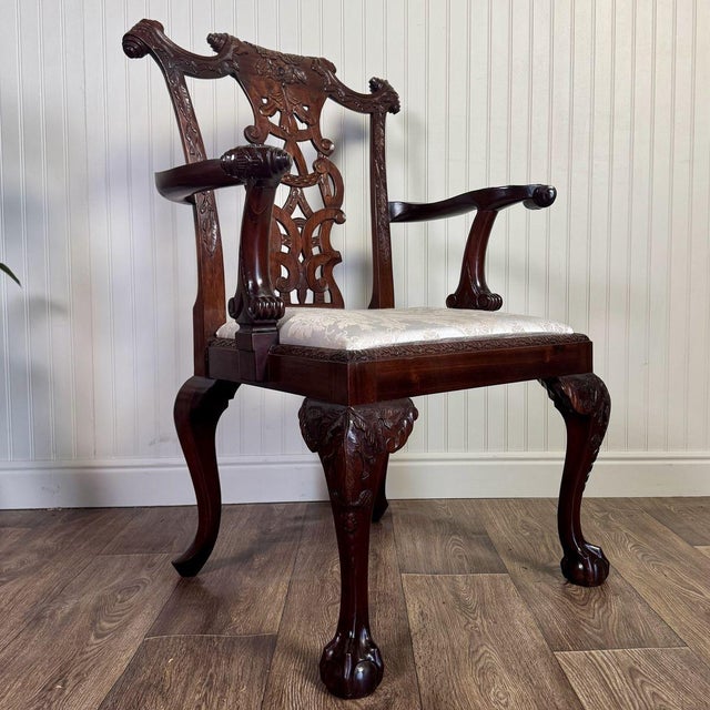 Vintage Irish Chippendale Revival Carved Mahogany Armchair For Sale In Salt Lake City - Image 6 of 15