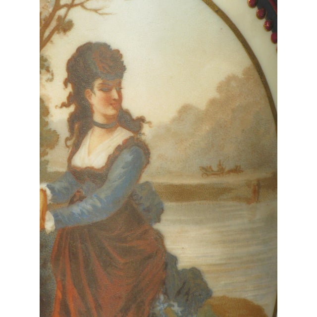 Metal Late 19th Century Table Lamp French Maiden River Bristol Glass Vase Hand Painted Enameled Brass For Sale - Image 7 of 15