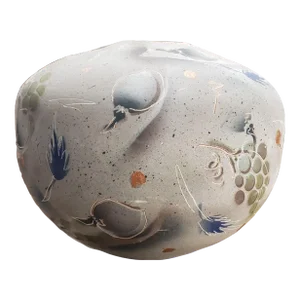 1980s Laura Ross Signed Pottery Clay Rotund Vase